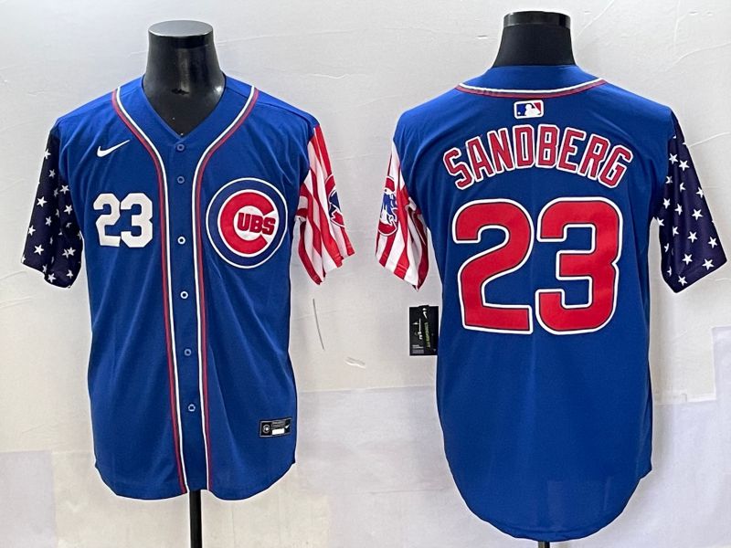 Men 2025 Chicago Cubs #23 Sandberg Blue a generation of national flags Joint Name Nike MLB Jersey style 2